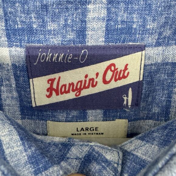 Johnnie O Shirt Mens L Laguna Blue Plaid Hangin Out LS Button Front Collared - Picture 2 of 13